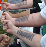 the first such tattoo I saw like this, is worn (permanently) by a German Jew born in 1978. I got the point.