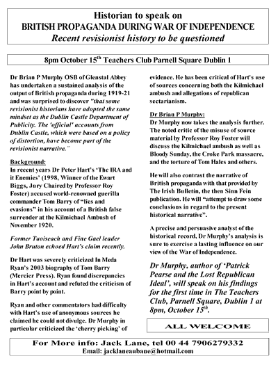 Click on image to see full-sized version Talk in Teachers Club Dublin 1 October 15 at 8pm