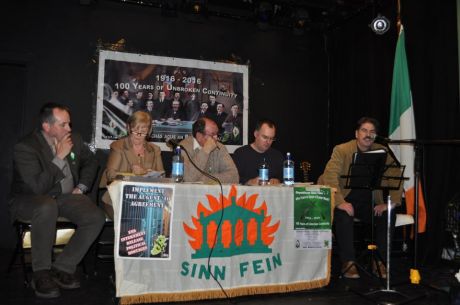 Des Dalton, Mary Ward, Tomas O Curraoin, Ruan O Donnell and Pat Waters (who sang two of his own songs) at the seminar.