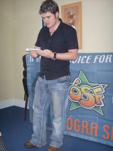 �SF National Organiser reads his piece from 'Awaiting The Lark'