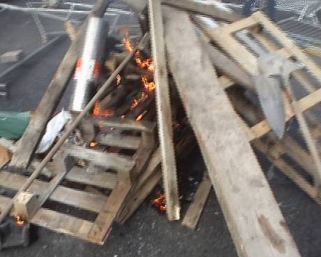 Burning barricade in O'Connell Street