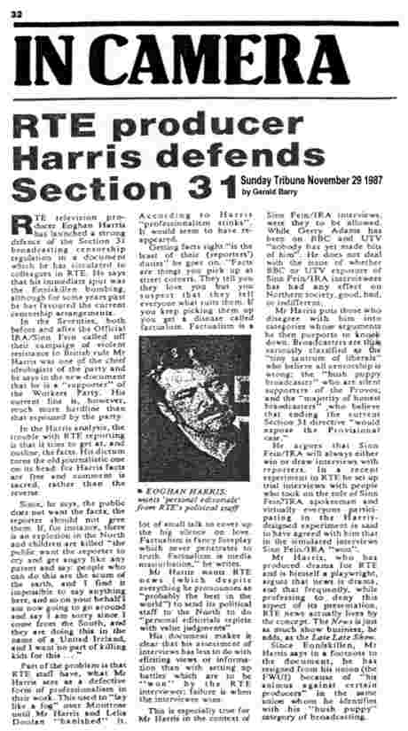 Click on image to see full-sized version Harris in his hey day, supporting censorship, secretly - he has attempted to re-write this history ever since
