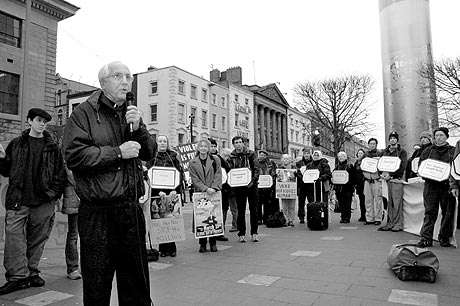 Bishop Gumbleton in Dublin, in front of the GPO