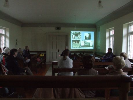 Click on image to see full-sized version Julianna Minihan giving her talk on Alice Paul at the Quaker Meeting House